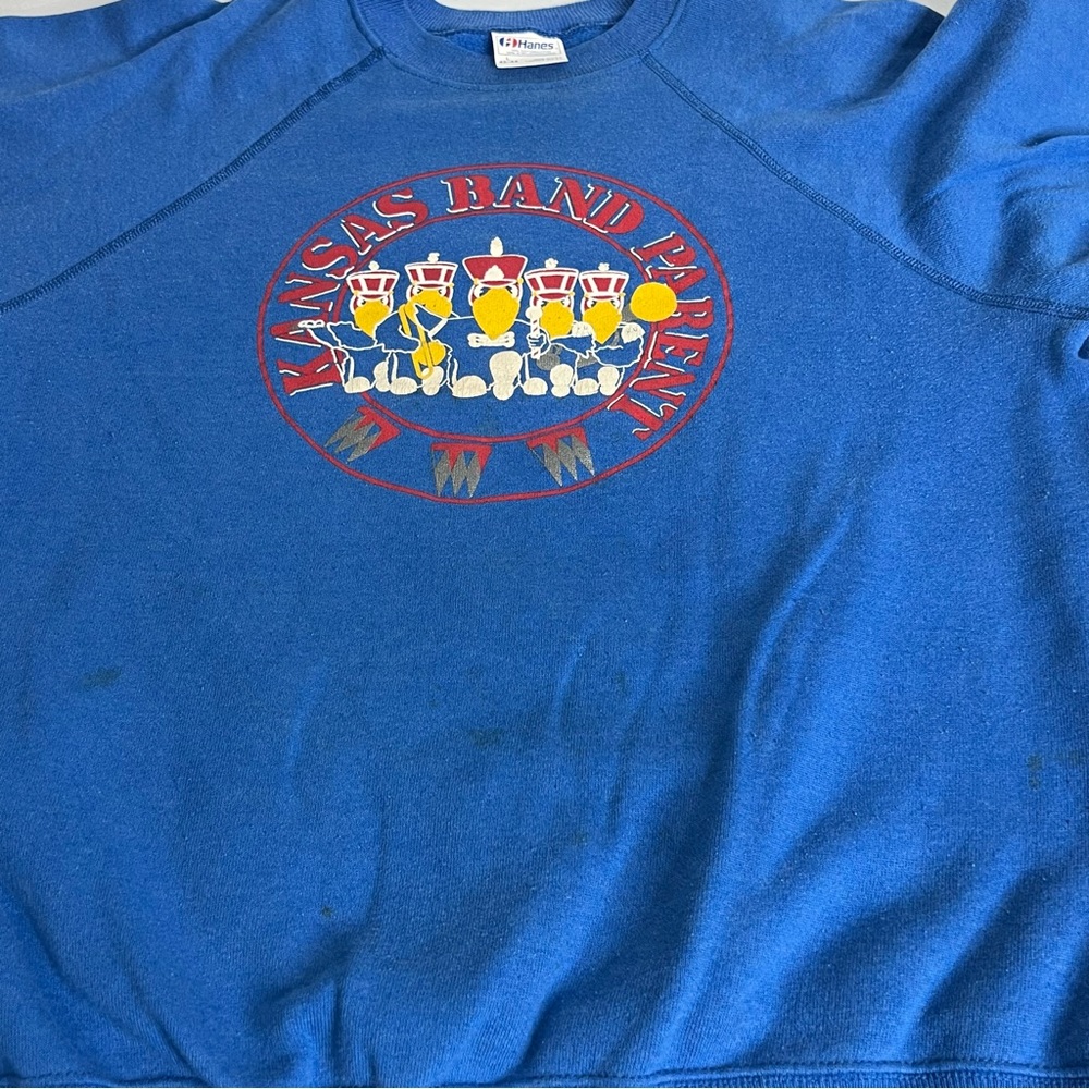 Vtg University of Kansas KU Jayhawks Band Parent Pullover Sweatshirt Crewneck L - Picture 8 of 12